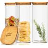 bambuswald© Set di 3 Barattoli in Vetro Borosilicato Rinforzato con Coperchio Ermetico 100% Legno di Bambù, Salva Aroma, Quadrati, 1500 ml