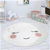 Paco Home Tappeto Bambini Cameretta Rotondo Da Gioco Bebè Motivo Luna Crema Bianco, Dimensione:150 cm Rund