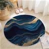Generico Tappeto rotondo soggiorno 120 cm, Moderno Marmo Onda soffice morbido antiscivolo lavabile in lavatrice Tappeto Blu, per camera da letto bagno corridoio Cucina
