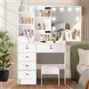 Dradaomull Toeletta da Trucco con Specchio e Luci, Luminosità Regolabile, Tavolo Trucco con Sgabello, Design Moderno con 6 Cassetti e 6 Ripiani, Bianco 80x36x131cm 61DEA5