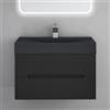 doporro Mobile Bagno Sospeso 80 cm con Lavabo in Marmoresina - Finitura Nero Opaco, Cassetti a Chiusura Rallentata, Serie Yoga