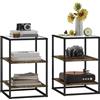 HOMCOM Set 2 Tavolini da Soggiorno a 3 Livelli con Base Rialzata, Tavolini Bassi in Legno, Metallo e Piano in Vetro Temperato, 37x40x55.5 cm, Marrone