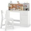 LIFEZEAL Scrivania e Sedia per Bambini, con Cassetto, Armadietto, Ripiano, Bacheca, Sedia con Schienale, Tavolino da Studio, Gioco, Banco Scuola per Ragazzi, in Legno, per Cameretta (bianco)