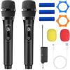 GOEDCH 2 microfoni senza fili: microfono wireless UHF ricaricabile, 4 ore di autonomia, portata 60 piedi, doppio microfono dinamico senza fili per karaoke, matrimonio, DJ, festa