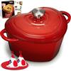 Overmont Pentola in Ghisa Smaltata a Forma di Cuore - 1.89L Casseruola con Coperchio e Libro di Ricette - Per Cucina, Forno, Stufare e Arrostire - Regalo Matrimonio e Festività - Rosso
