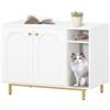 Hzuaneri Mobile Lettiera per Gatti, Mobiletto Lettiera Gatto, Casa per Gatto Multifunzione, Con Porta e Divisorio Separato, Armadietto per Gatti, Facile da Montare, Bianco e Oro CB86903A
