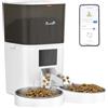 PawHut Distributore Automatico Cibo Gatti 6L WiFi 2.4G, Dispenser Crocchette Gatto App Controllo con Timer, 1-10 Pasti al Giorno, Registratore 10s, 2 Ciotole in Acciaio Inox, per Cani Media e Piccolo
