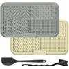 Adiwo 2 Pezzi Tappetino Leccare Cani con Ventosa, Tappetino in Silicone con Spatola e Spazzola, Lick Mat per Bagno, Toelettatura e Addestramento, Adatto per Cani e Gatti (Beige e Grigio)