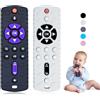 Orzbow 2 Pcs Telecomando Giocattolo per Neonati, Giochi Neonato 3 6 9 Mesi, Massaggia Gengive Neonati Silicone con Clip Ciuccio e Pulsanti Premibili, Giochi Bambini 1 Anno, Nero & Grigio Chiaro