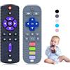 Orzbow 2 Pcs Telecomando Giocattolo per Neonati, Giochi Neonato 3 6 9 Mesi, Massaggia Gengive Neonati Silicone con Clip Ciuccio e Pulsanti Premibili, Giochi Bambini 1 Anno di Qualità Alimentare,Nero & Grigio