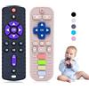 Orzbow 2 Pcs Telecomando Giocattolo per Neonati, Giochi Neonato 3 6 9 Mesi, Massaggia Gengive Neonati Silicone con Clip Ciuccio e Pulsanti Premibili, Giochi Bambini 1 Anno di Qualità Alimentare, Nero & Rosa
