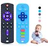Orzbow 2 Pcs Telecomando Giocattolo per Neonati, Giochi Neonato 3 6 9 Mesi, Massaggia Gengive Neonati Silicone con Clip Ciuccio e Pulsanti Premibili, Giochi Bambini 1 Anno di Qualità Alimentare, Nero & Blu