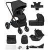 BabyVoyage Passeggino 4 in 1 Carrozzina Multifunzionale Carrozzina Ovetto Pieghevole Set Passeggino Neonato, Alluminio Paesaggistico Alto, Include seggiolino auto e base Isofix-nero