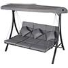 Outsunny Dondolo da Giardino a 3 Posti, Dondolo da Esterno con Chaise Longue e Tetto Regolabile, Nero e Grigio, 200 x 115 x 168 cm