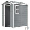 Outsunny Casetta da Giardino 2.1m² in PP e Alluminio con Pavimento, Capanno da Giardino Porta Attrezzi con Singola Porta Bloccabile, Prese d'Aria, Finestra, Tetto Inclinato, Guanti, Grigio