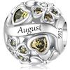 LNQOBU Birthstone Charms per Braccialetti, 925 Argento Sterling Perline di Fascino a Forma di Cuore con trifoglio Portafortuna, Ciondolo d'amore, Regalo di Compleanno per le Donne