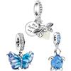 Amuefer Lucciola & Farfalla & Tartaruga Charms Compatibili Bracciale Collana, Argento Sterling Ciondolo Compleanno Natale Gioielli Regali per le Donne Moglie Amici