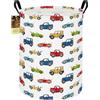 HUNRUNG Laudry Hamper, Large Canvas Fabric Lightweight Storage Basket Toy Organizer Sporty Clothes Collapsible Waterrepeat for College Dorms,Bedroom，Bagno (Round Car)
