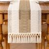 DeZerlor Runner da tavola in macramè bohémien, con nappe, 228 cm, avorio e iuta marrone, in cotone e lino, centrotavola per tavolo da pranzo, comò, casa, tavolo da tè