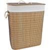 Acan Tradineur - Cesto pieghevole rettangolare in bambù, per biancheria, 1 scomparto con manici, coperchio e borsa in tessuto rimovibile e lavabile, pongotodo, leggero, 40 x 30 x 50 cm
