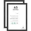 ATOBART Cornice portafoto in alluminio dorato con vetro plexi-glass, da appendere alla parete, formato (Legno nero, A5,set of 2)