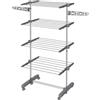 HOMCOM Stendibiancheria Verticale 4 Livelli Regolabili Grigio | Stendino a Torre Pieghevole Salvaspazio Estensibile, Acciaio Inox, 6 Ruote, Ganci, Interni, Balcone, 142x55x152cm