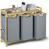 Blishom Cestello per Biancheria 3 Scomparti, 150L Portabiancheria in Bambù con Ripiano, 3x50L Sacchetti Rimovibili ed Elastici, Tasche Laterali, 94x33x78 cm, Grigio