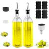 Gvolatee 2PCS oliera salvagoccia 500ml, dispenser olio d'Oliva e Aceto con beccuccio, Imbuto in Acciaio Inossidabile, etichette, dosatore Trasparente bottiglie vetro per Cucina, BBQ, insalate
