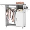 HOMCOM Mobile Asse da Stiro in Truciolato e Spugna con Piano d'Appoggio in Tessuto Effetto Lino, 3 Ripiani a Cubo e Guida per Appendere, per Lavanderia, Bagno, 127x42.5x99 cm, Bianco
