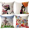 Gspirit federe Ragazza Fiore 4 Pack Cuscini per divani Decorativo Cotone Biancheria Cuscino copricuscini Divano Caso Federa per Cuscino 45x45 cm