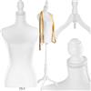tectake® Manichino Da Sarta, Busto Donna Regolabile, Manichino Decorativo per Abiti, Altezza Regolabile 133-168 cm, Supporto in Legno, Design Vintage, Esposizione Vetrina - Bianco