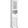 VASAGLE Mobile da Bagno Salvaspazio, Mobile a Colonna, Mobile Alto, Ripiano Aperto, Anta in Vetro, Mobiletto Bagno con Piedini, Ripiani Regolabili in Altezza, Bianco Nuvola BBK163W01