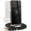 YAMCCCSE Cover per OnePlus Nord CE 4 Lite 5G con Collana Amore Cuore Custodia per Silicone Sottile Laccio Tracolla Case con Protezione Fotocamera Dorata Placcatura Cornice Paraurti, Nero