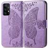 Roar Custodia a libro per Samsung Galaxy A72, colore viola | Custodia in pelle sintetica di alta qualità con motivo a farfalle e fiori, 3 scomparti per carte di credito