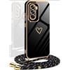 YAMCCCSE Cover per Oppo Reno 12 PRO 5G con Cordino,Elettrolitico Cuore Custodia per Oppo Reno 12 PRO 5G con Tracolla,Antiurto Donna Cuore Cover per Oppo Reno 12 PRO 5G Cordino,Nero