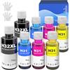 SHUOLEI 31 32XL Inchiostro Compatibile con HP 31 32 XL per Smart Tank 5108 5105 7305 7605 7005 7006 7008 7306 5106 per Smart Tank plus 570 580 585 670 530 555 655 Stampante (8 Pack BK/C/M/Y)