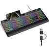 Seenda KOE200 Tastiera cablata RGB retroilluminata silenziosa con supporto per telefono e supporto palmare per sistemi Windows e Mac OS, connettore USB e tipo C 2 in 1 per PC, laptop, computer MacBook