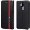 Shantime Custodia Flip in Pelle PU Bicolore con Chiusura Magnetica Invisibile Compatibile con LG G7 ThinQ, Cover Elegante e Protettiva (Nero)