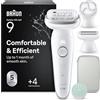 Braun Silk Epil 9 SkinSpa, Epilatore Con Testina Flessibile, Rasoio Elettrico Donna, Wet&Dry, Pelle Liscia A Lungo, Spazzola Esfoliante, Accessorio Massaggiante, Testina Radente, Cappuccio Regolatore