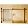 ANW HOME Lavello Cucina 1 Vasca 65x45 cm, Lavandino Cucina in Acciaio Inox Oro PVD, Incasso con Superficie Nano, Spessore 3,0+1 mm, con Sifone Dispenser Sapone e Cestello