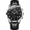 OLEVS Orologi in pelle da uomo, con quadrante grande, impermeabile, classico, casual, rotondo, con data, luminoso, facile da leggere, quadrante blu/nero/bianco