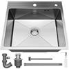 Stanew Lavello da cucina con 1 vassoio 50 x 45 cm STANEW, lavello da incasso, fori per rubinetti e dispenser di sapone, argento