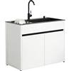 WanLimneo Mobile Lavello con Vasca in Acciaio Inox Nero per Lavanderia e Garage, armadietto in alluminio a nido d'ape con rubinetto, dispenser sapone e cestello estraibile, impermeabile e regolabile