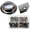 RERI Set di occhielli neri per pubblicità esterna, set da 100 pezzi, Φ8 mm, con strumento di regolazione occhielli per lacci, vestiti, zaino, pelle di scarpe