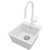 PRIMAGRAN Lavandino da Cucina Bianco 38x44cm, Lavello in Granito a 1 vasca + Rubinetto 40x20cm + Set di accessori, Lavabo da Cucina Incasso al Mobile 40cm - Riga Easy S021