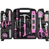 DIFFLIFE Set di attrezzi rosa, 131 pezzi, kit di utensili manuali generici per la casa con custodia in plastica (rosa)