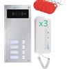 Sistemas Atis Pro Kit citofono audio 2 fili per 3 appartamenti - Citofono collettivo antivandalo con lettore RFID - Kit completo con alimentatore e cornetti - Installazione da incasso o a parete - Facile da installare