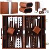 JEONDFG Scatola di backgammon in legno, set di backgammon da viaggio classico per 2 giocatori con custodia in pelle di alta qualità e tazza per dadi per campeggiatori e viaggiatori