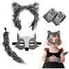 SAIIURV 4 Pezzi Accessori Costume da Lupo Bambini Adulti Orecchie da Lupo Coda Guanti Maschera Accessori da Lupo Mannaro per Halloween Carnevale Festa Cosplay (Grigio)