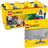 BRICK Flip LEGO Classic Scatola mattoncini creativi media + Base grigio (10696 + 11024), Set combinato con scatola portaoggetti e piastra di base